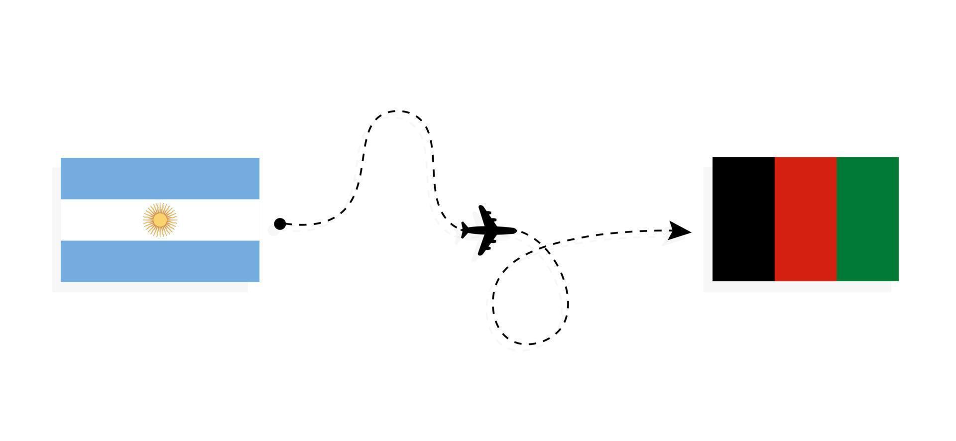 vlucht en reis van argentinië naar afghanistan per passagiersvliegtuig reisconcept vector