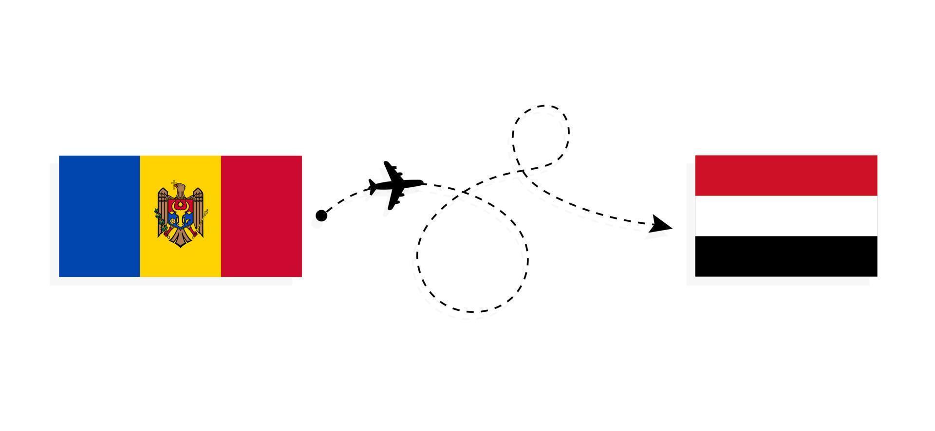 vlucht en reis van Moldavië naar Jemen per reisconcept voor passagiersvliegtuigen vector