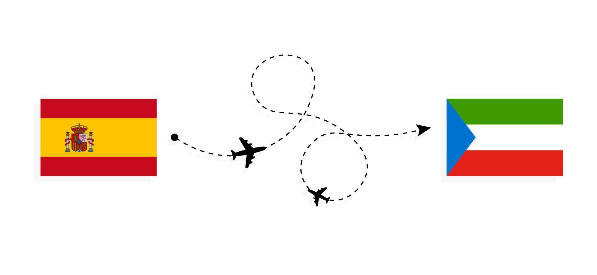 vlucht en reis van spanje naar equatoriaal-guinea per passagiersvliegtuig reisconcept vector