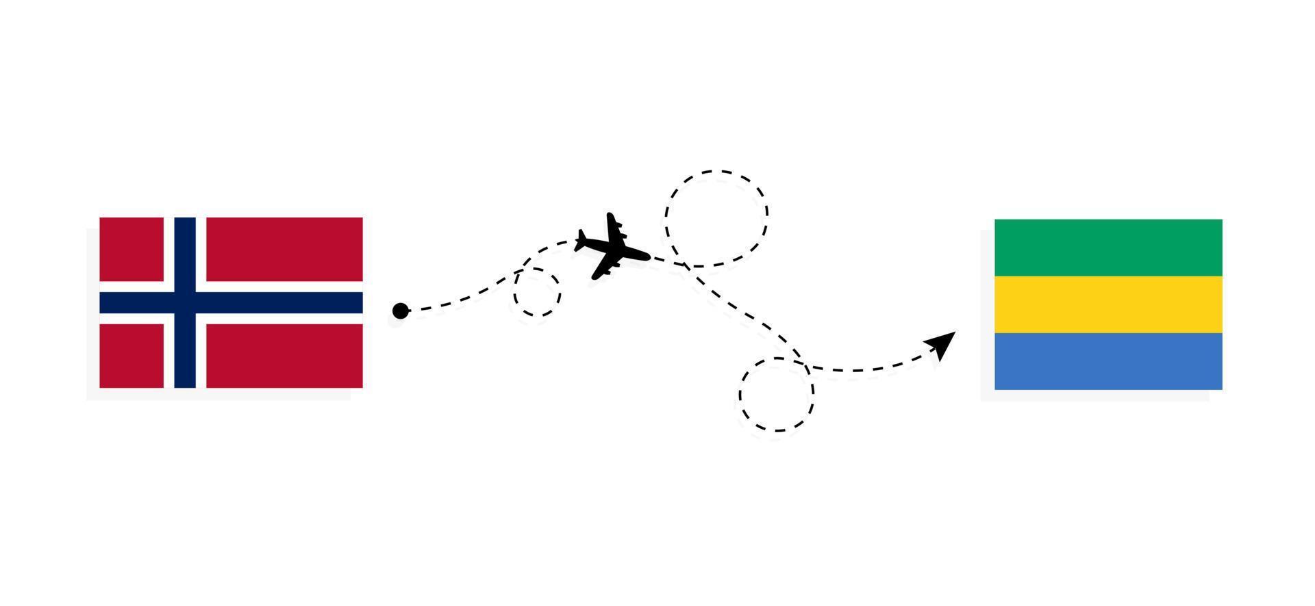vlucht en reis van noorwegen naar gabon per reisconcept voor passagiersvliegtuigen vector