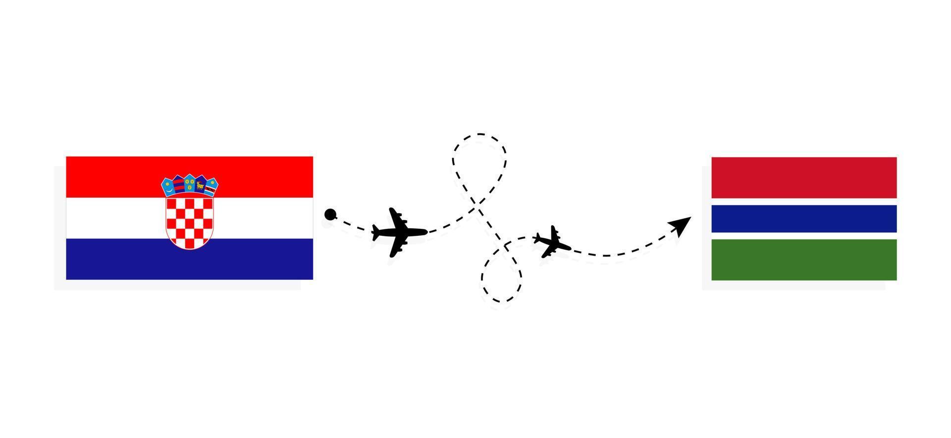 vlucht en reis van Kroatië naar Gambia per reisconcept voor passagiersvliegtuigen vector