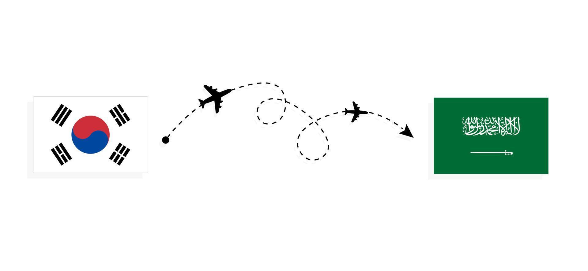 vlucht en reis van Zuid-Korea naar Saoedi-Arabië per reisconcept voor passagiersvliegtuigen vector