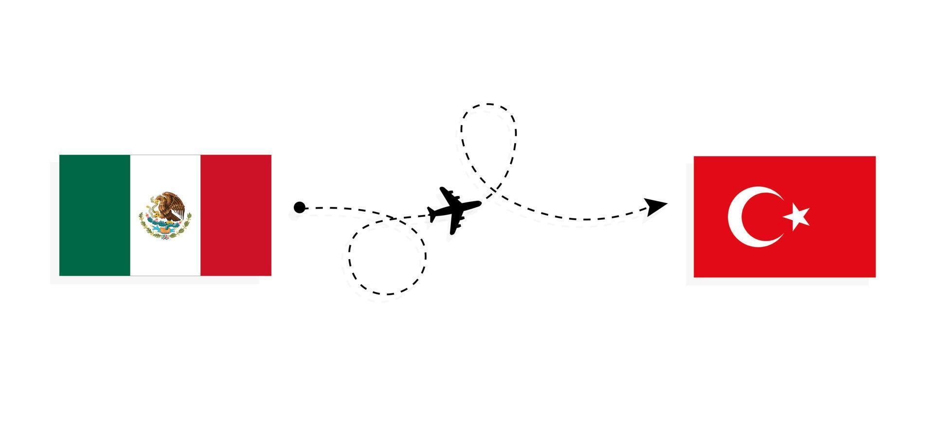 vlucht en reis van mexico naar turkije per reisconcept voor passagiersvliegtuigen vector