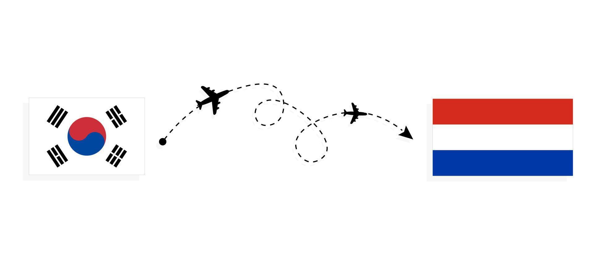 vlucht en reis van Zuid-Korea naar Paraguay per reisconcept voor passagiersvliegtuigen vector