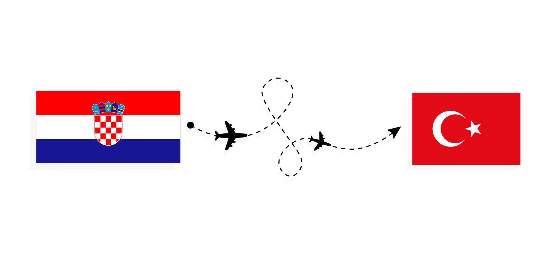 vlucht en reis van kroatië naar turkije per reisconcept voor passagiersvliegtuigen vector