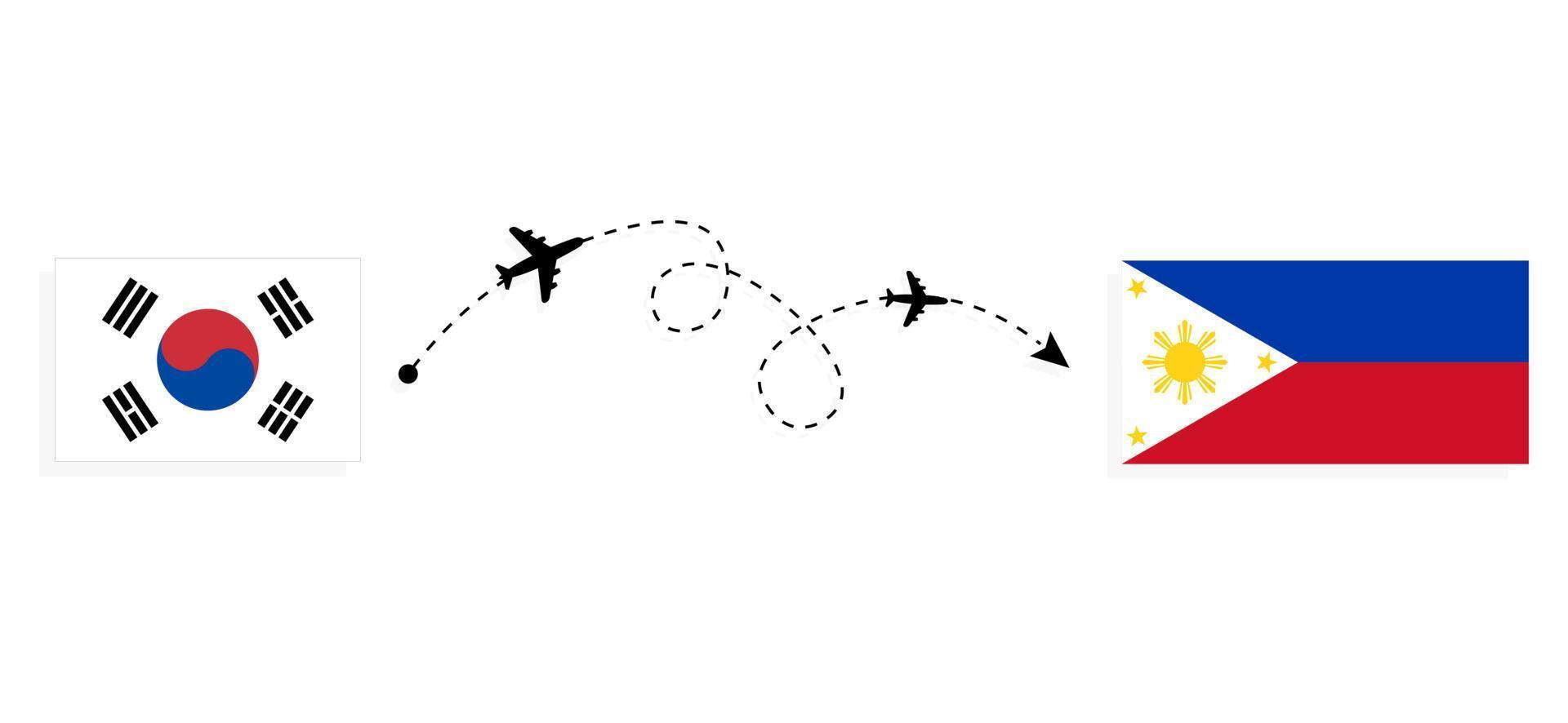 vlucht en reis van Zuid-Korea naar Filippijnen per reisconcept voor passagiersvliegtuigen vector