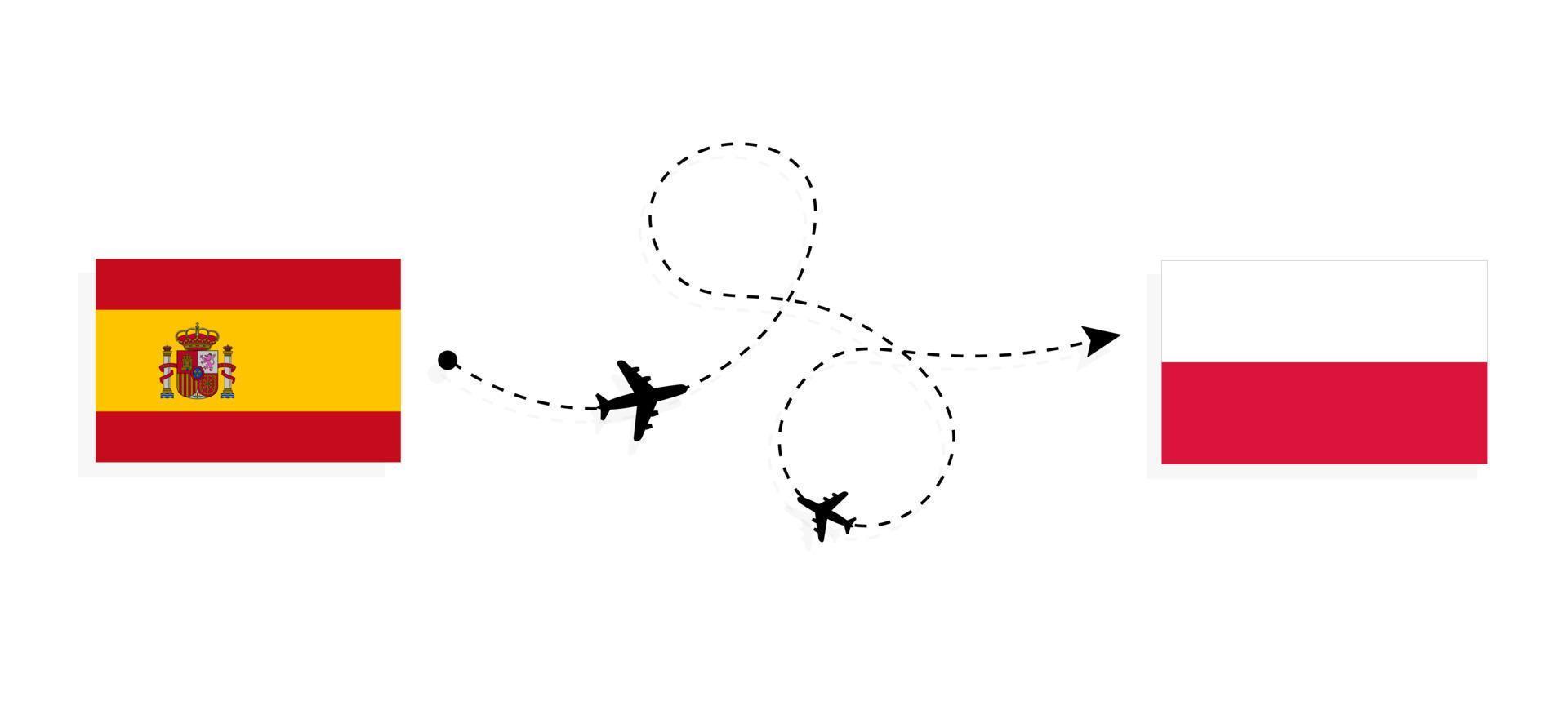 vlucht en reis van spanje naar polen per reisconcept voor passagiersvliegtuigen vector