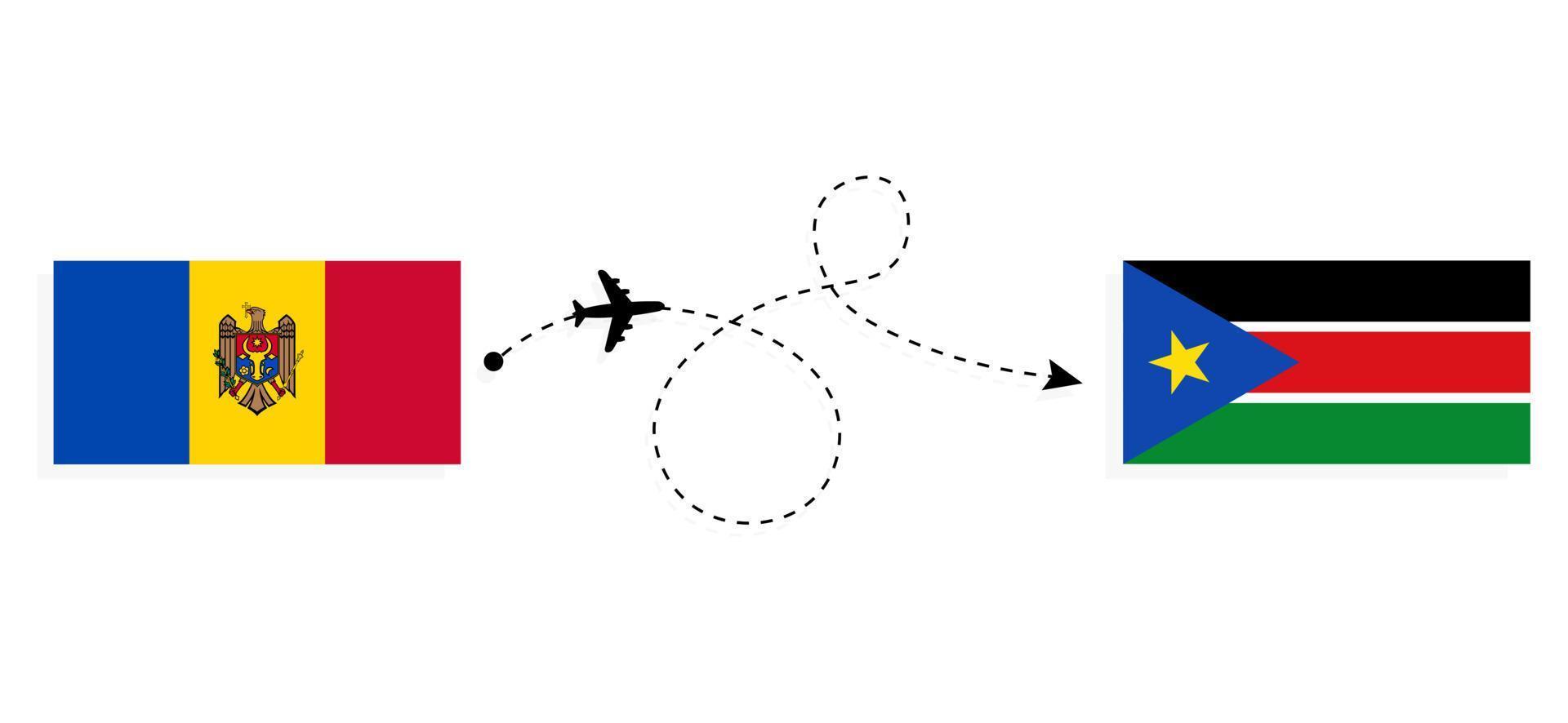 vlucht en reis van Moldavië naar Zuid-Soedan per reisconcept voor passagiersvliegtuigen vector