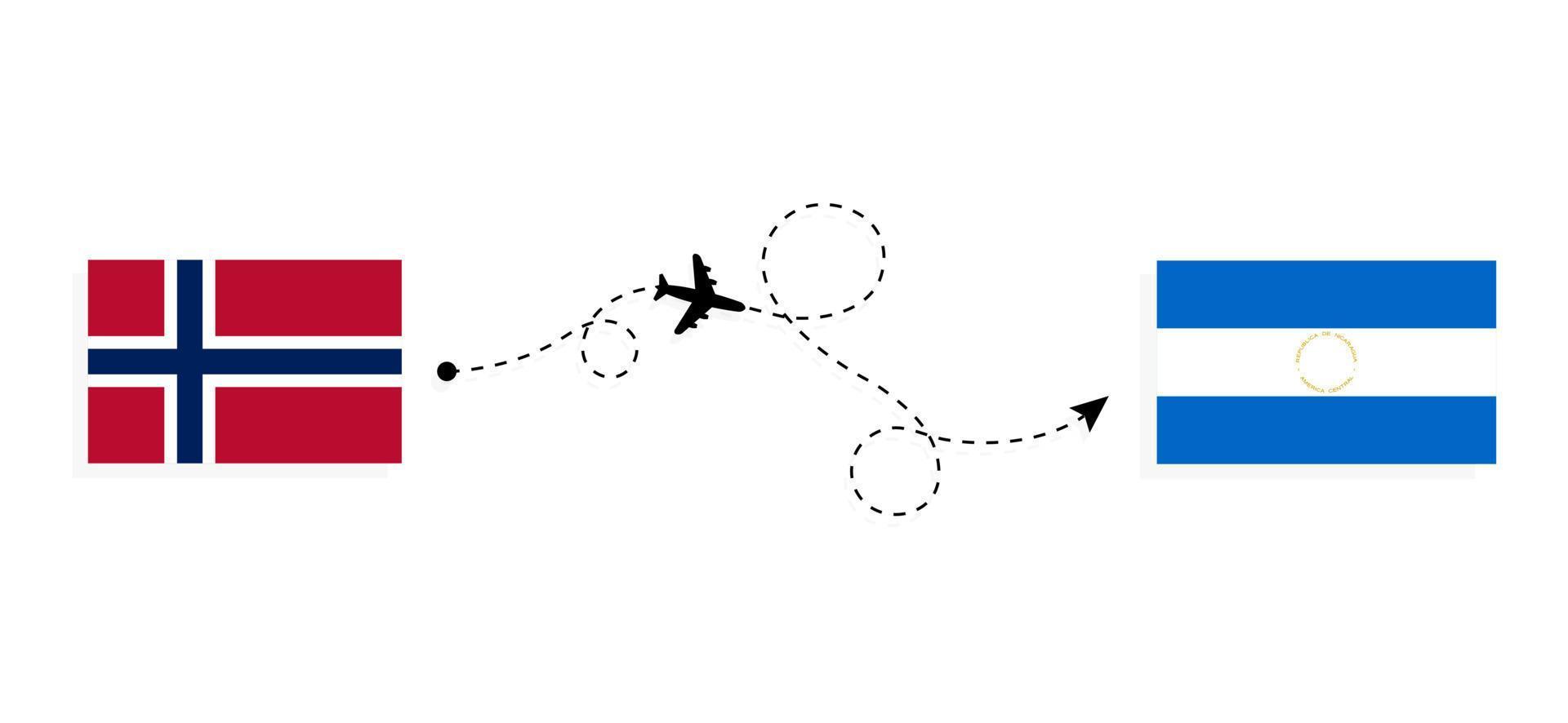 vlucht en reis van noorwegen naar nicaragua per reisconcept voor passagiersvliegtuigen vector