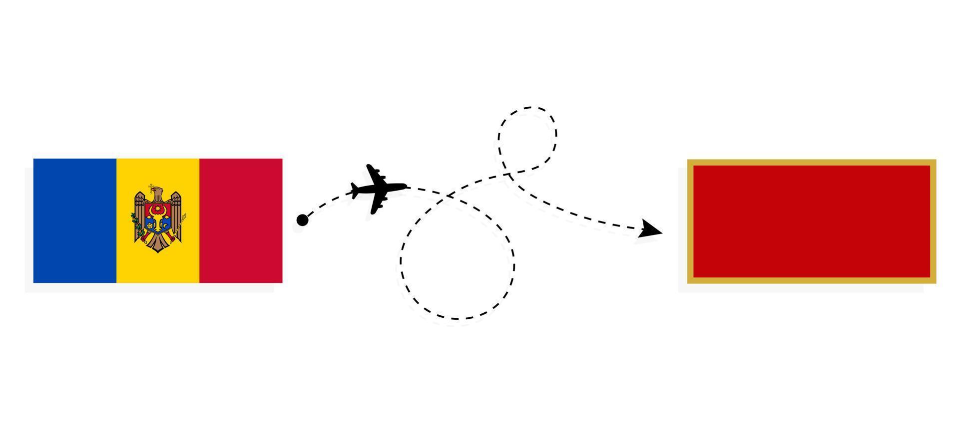 vlucht en reis van Moldavië naar Montenegro per reisconcept voor passagiersvliegtuigen vector