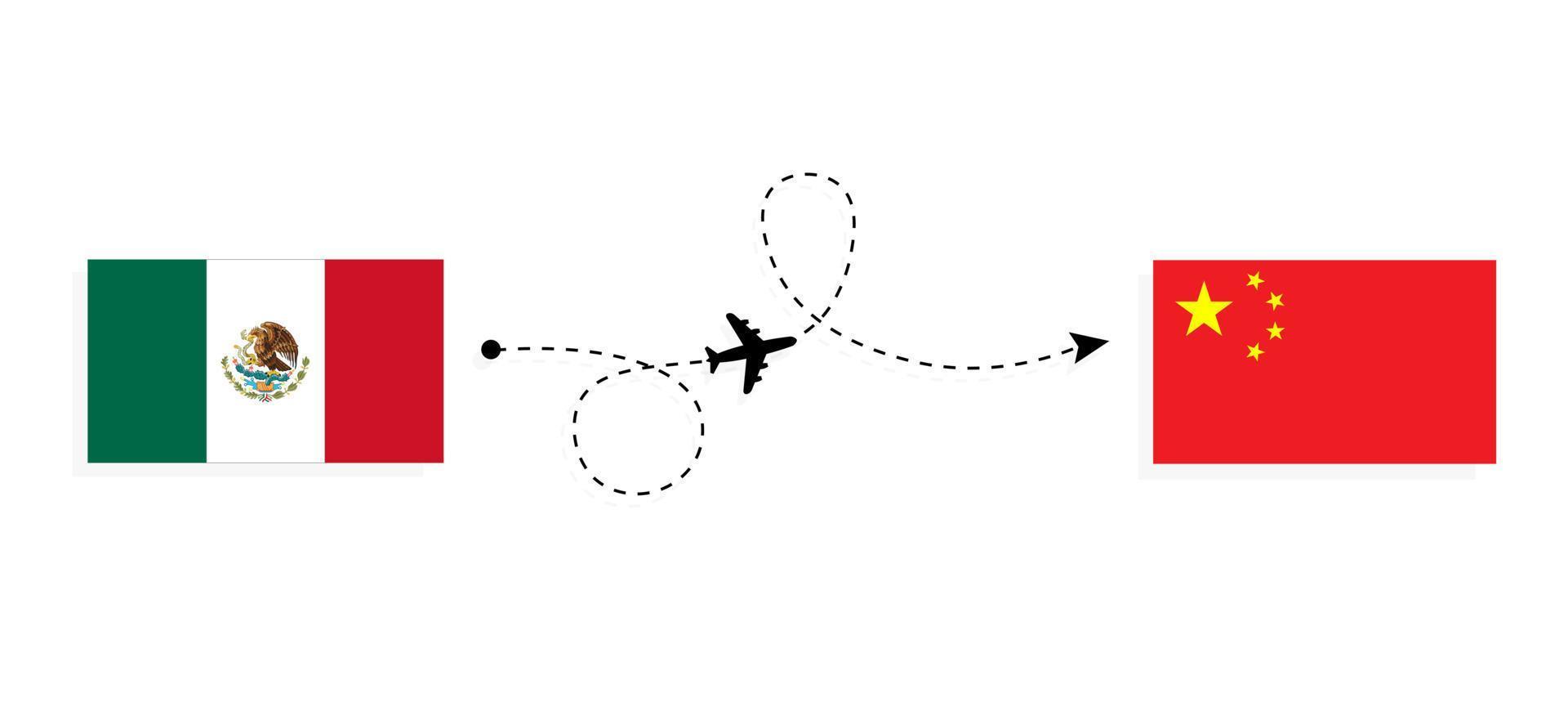 vlucht en reis van Mexico naar China per reisconcept voor passagiersvliegtuigen vector