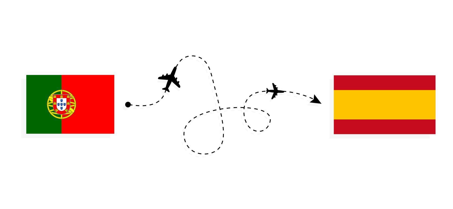 vlucht en reis van portugal naar spanje per reisconcept voor passagiersvliegtuigen vector