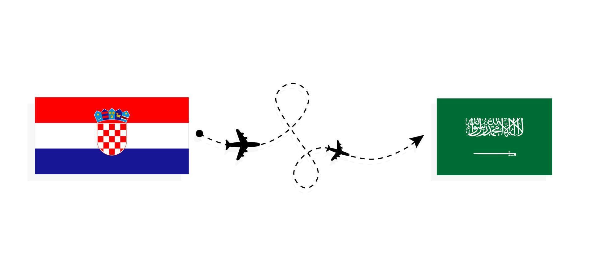 vlucht en reis van kroatië naar saoedi-arabië per passagiersvliegtuig reisconcept vector