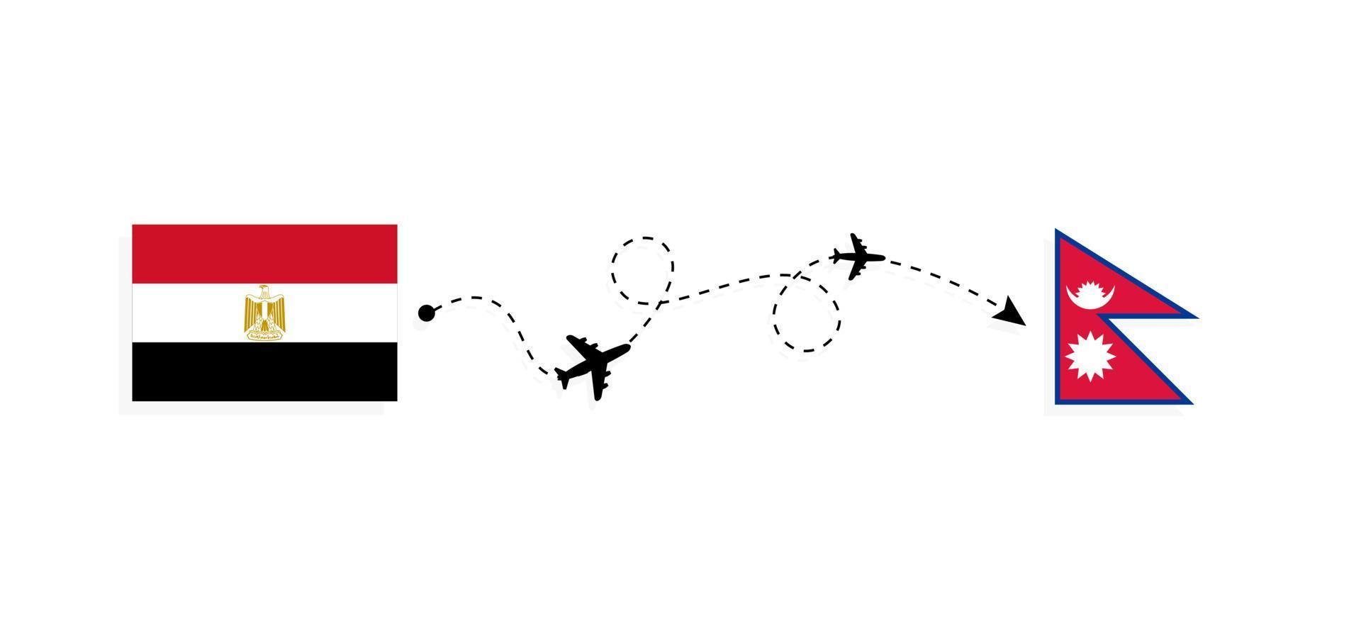 vlucht en reis van egypte naar nepal per reisconcept voor passagiersvliegtuigen vector
