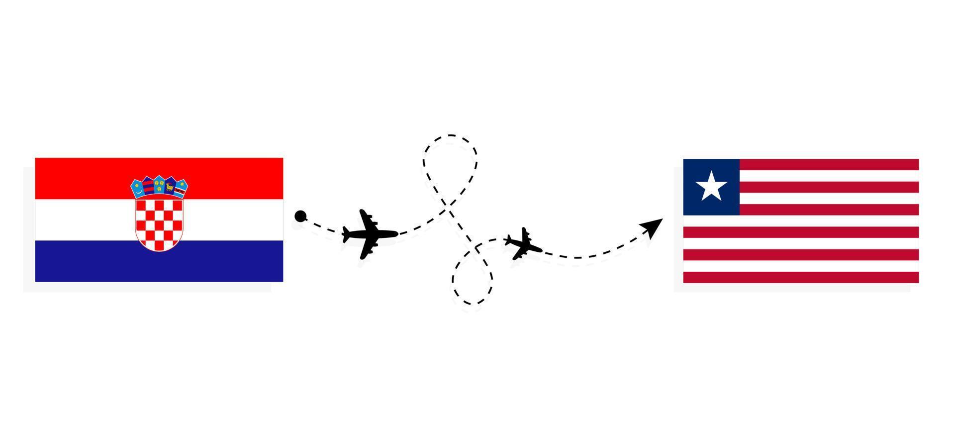 vlucht en reis van kroatië naar liberia per reisconcept voor passagiersvliegtuigen vector