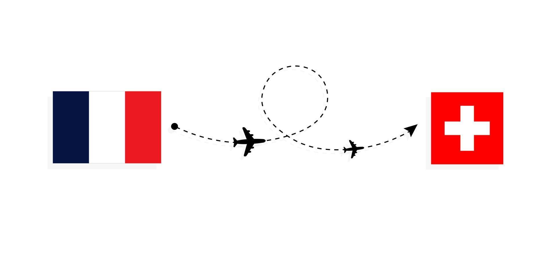vlucht en reis van Frankrijk naar Zwitserland per reisconcept voor passagiersvliegtuigen vector