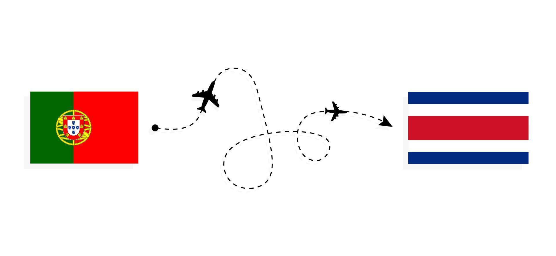 vlucht en reis van portugal naar costa rica per reisconcept voor passagiersvliegtuigen vector