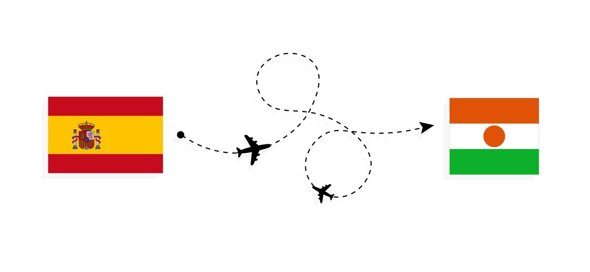 vlucht en reis van spanje naar niger per reisconcept voor passagiersvliegtuigen vector