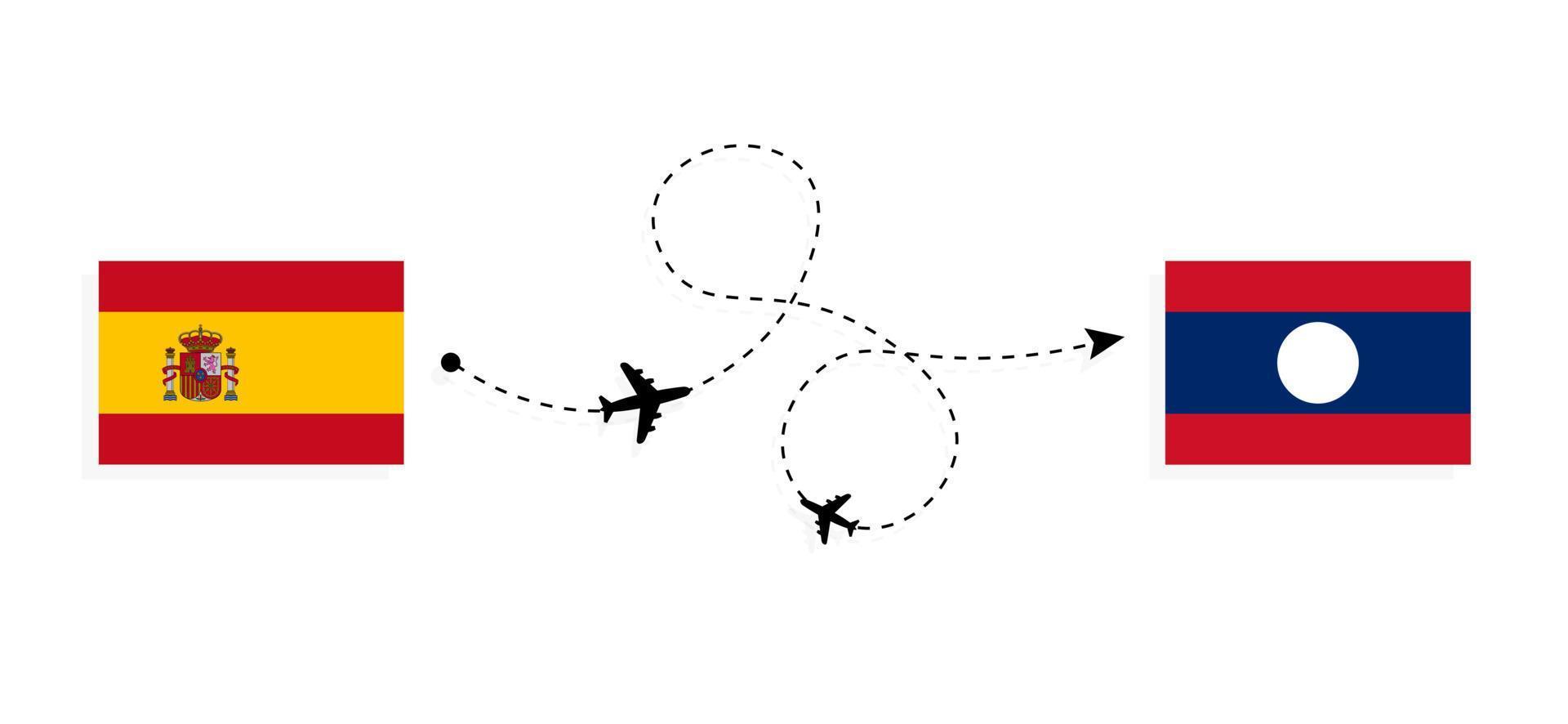 vlucht en reis van spanje naar laos per reisconcept voor passagiersvliegtuigen vector