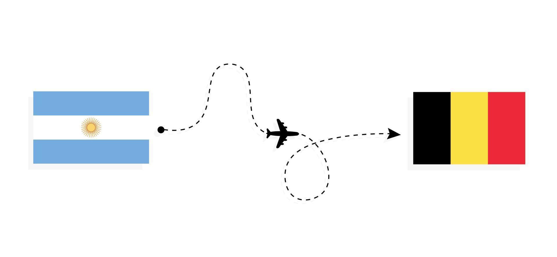 vlucht en reis van argentinië naar belgië per reisconcept voor passagiersvliegtuigen vector