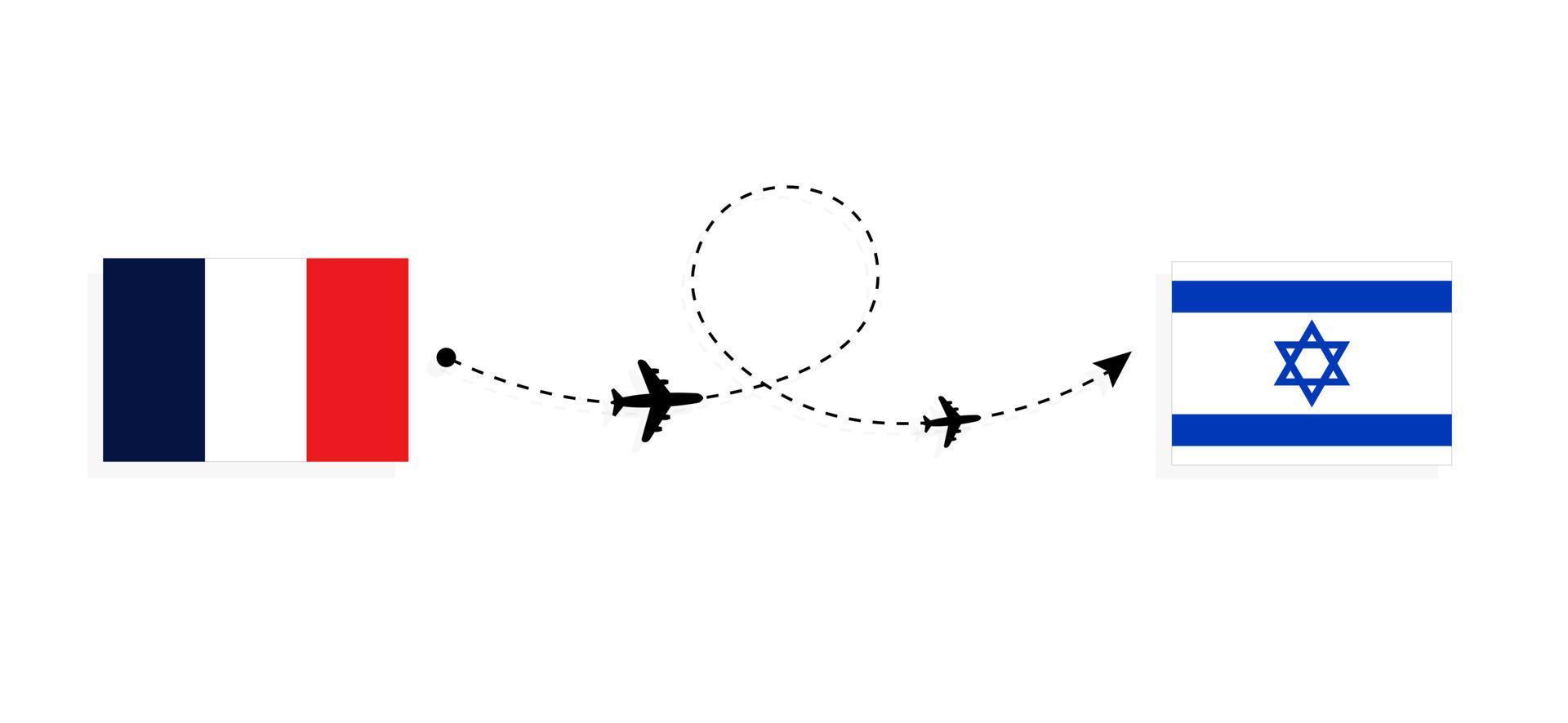 vlucht en reis van Frankrijk naar Israël per reisconcept voor passagiersvliegtuigen vector