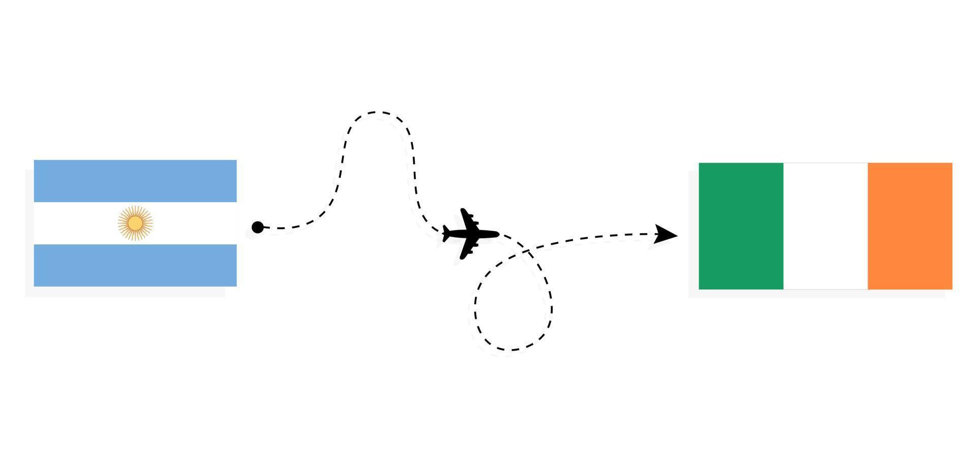 vlucht en reis van Argentinië naar Ierland per reisconcept voor passagiersvliegtuigen vector