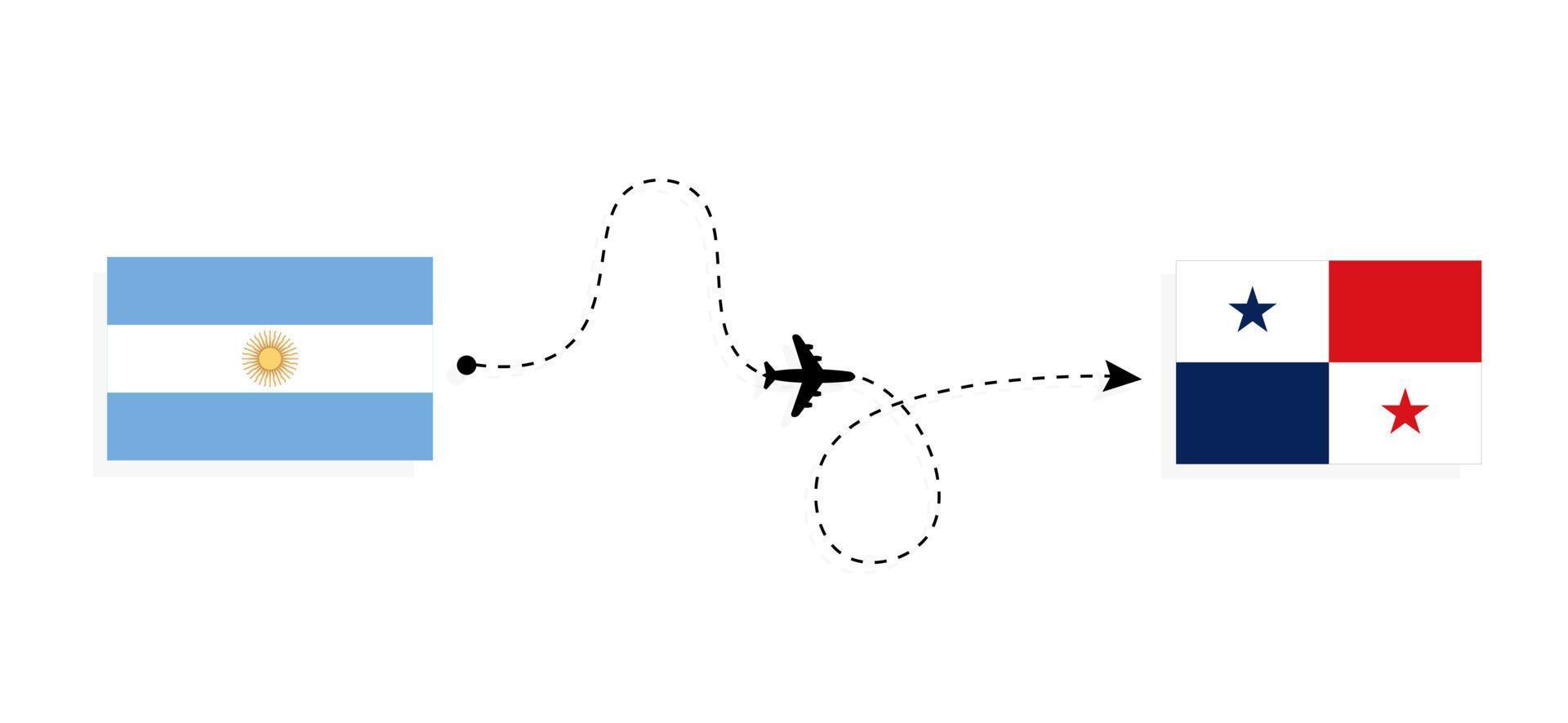 vlucht en reis van argentinië naar panama per reisconcept voor passagiersvliegtuigen vector