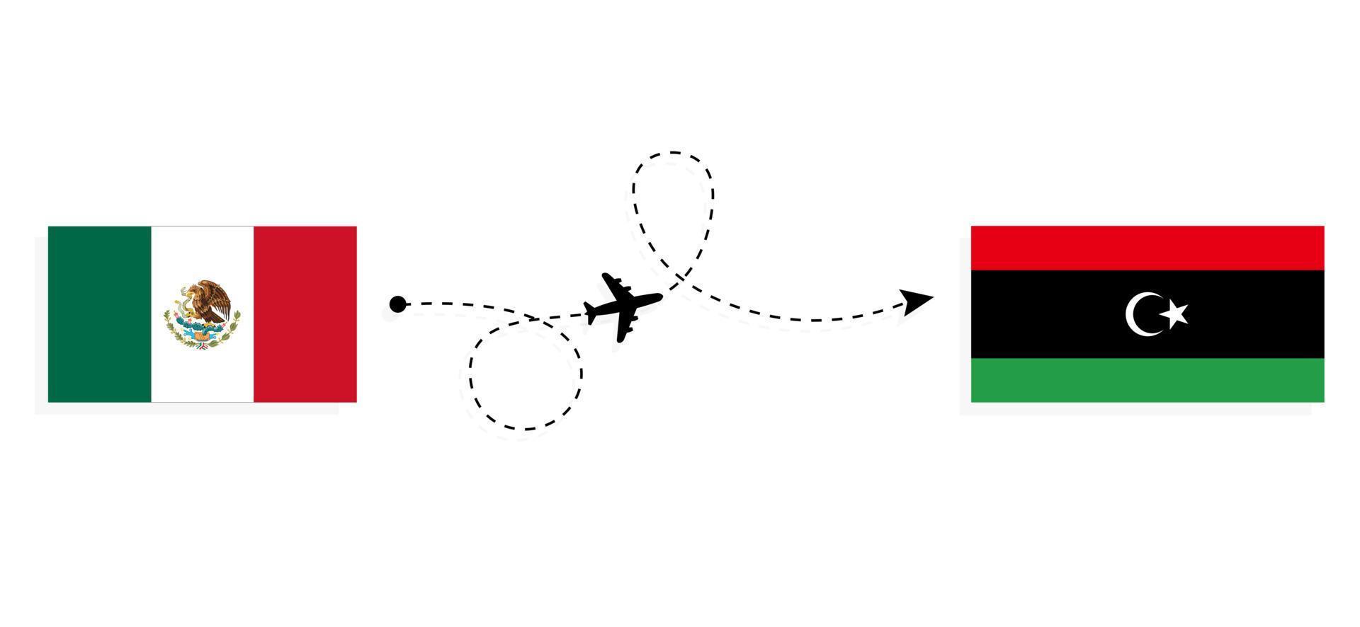 vlucht en reis van mexico naar libië per reisconcept voor passagiersvliegtuigen vector