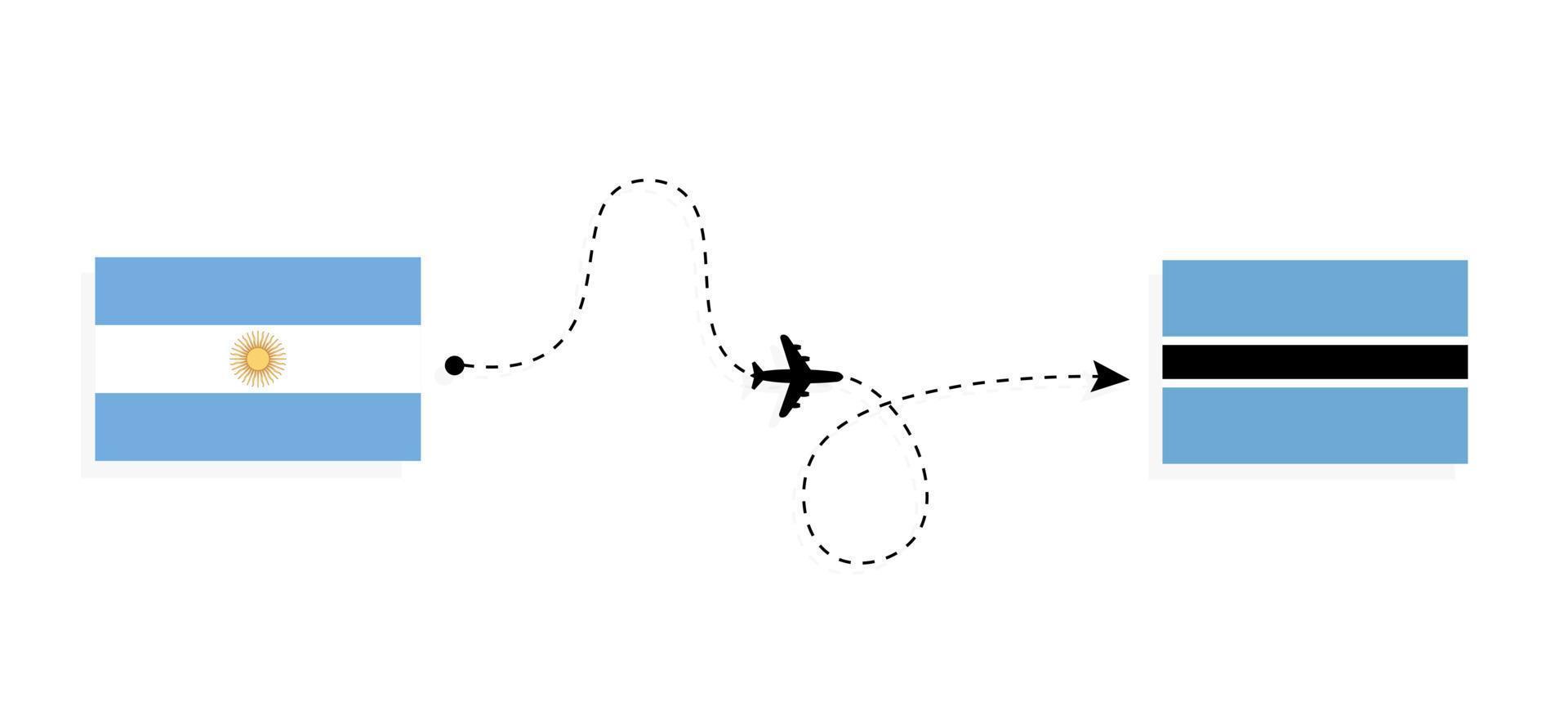 vlucht en reis van Argentinië naar Botswana per reisconcept voor passagiersvliegtuigen vector