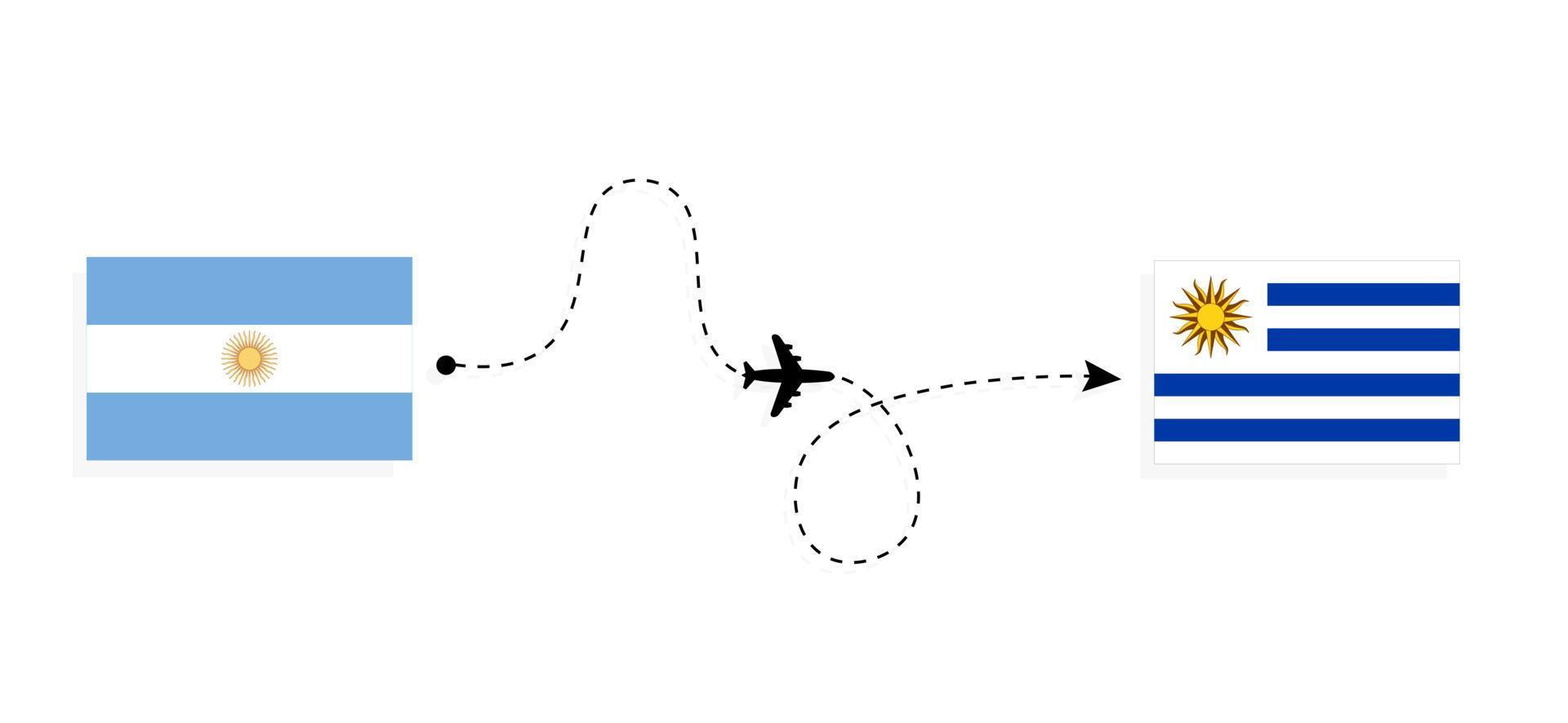 vlucht en reis van argentinië naar uruguay per reisconcept voor passagiersvliegtuigen vector