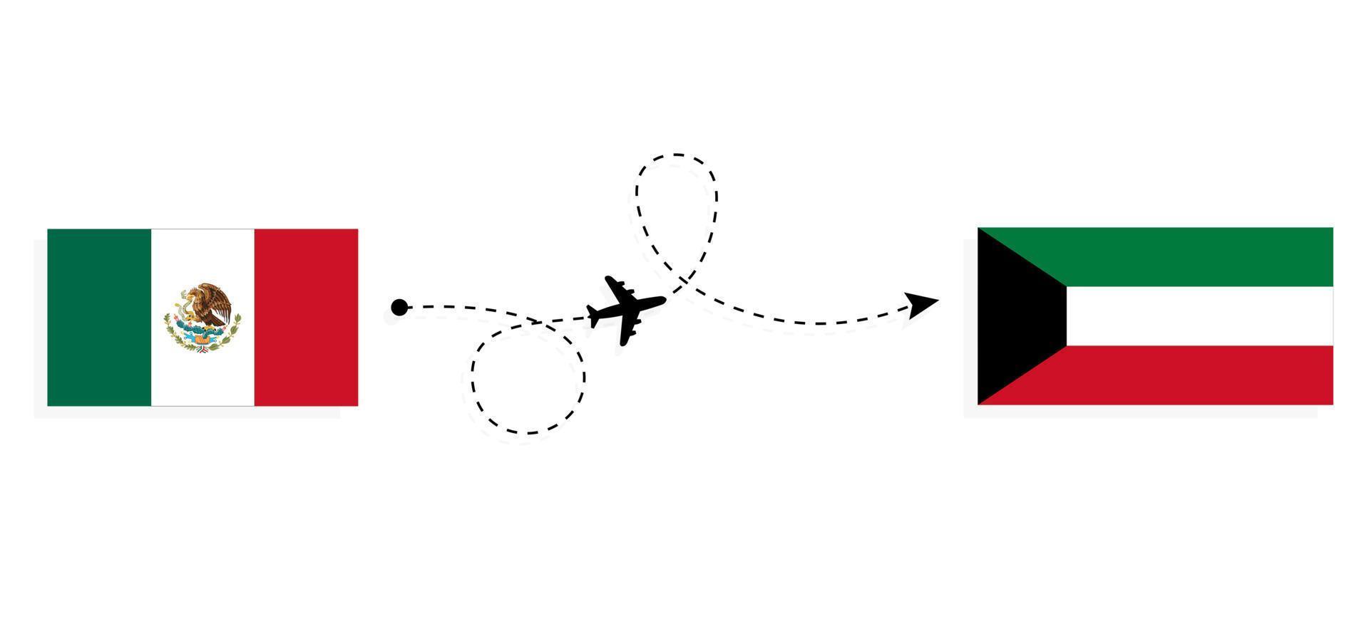 vlucht en reis van Mexico naar Koeweit per reisconcept voor passagiersvliegtuigen vector