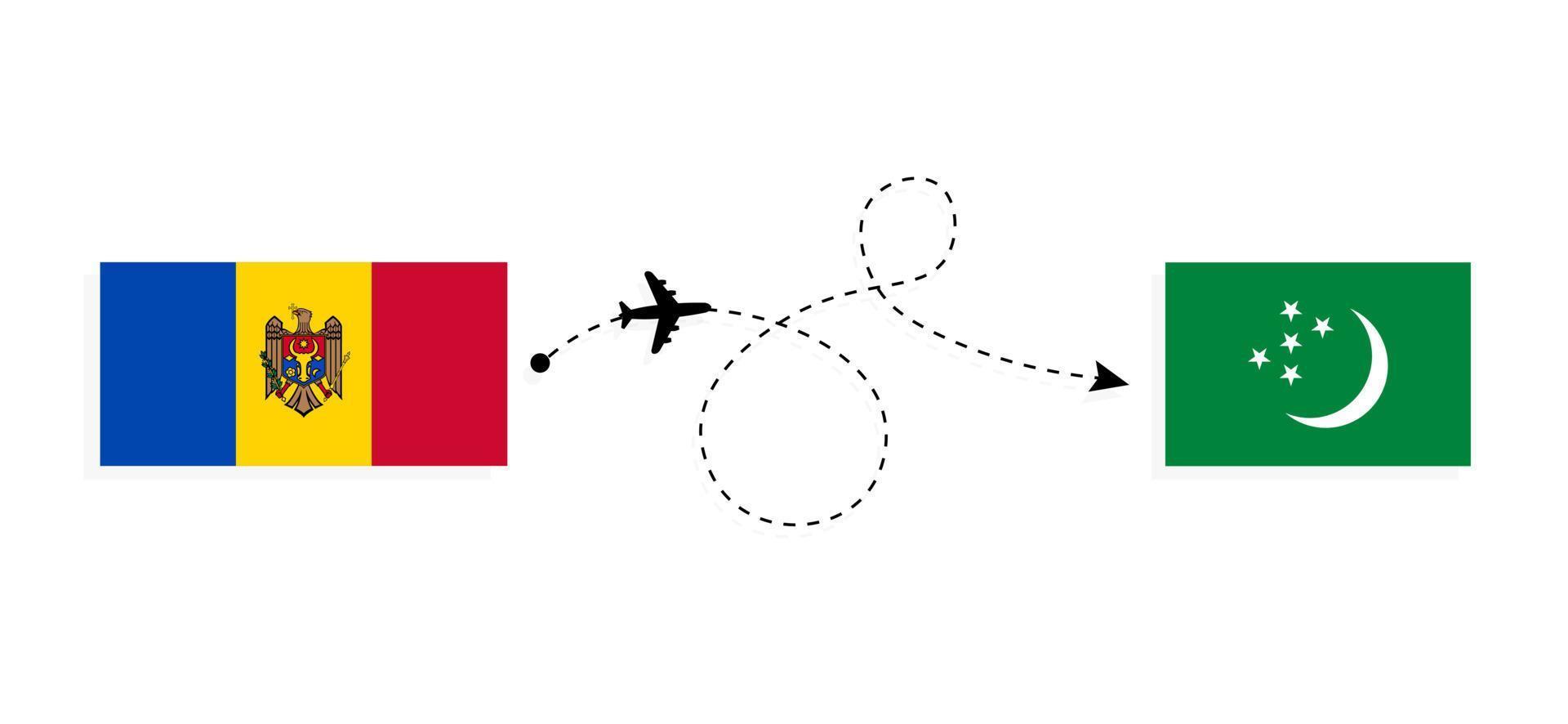 vlucht en reis van Moldavië naar Turkmenistan per reisconcept voor passagiersvliegtuigen vector