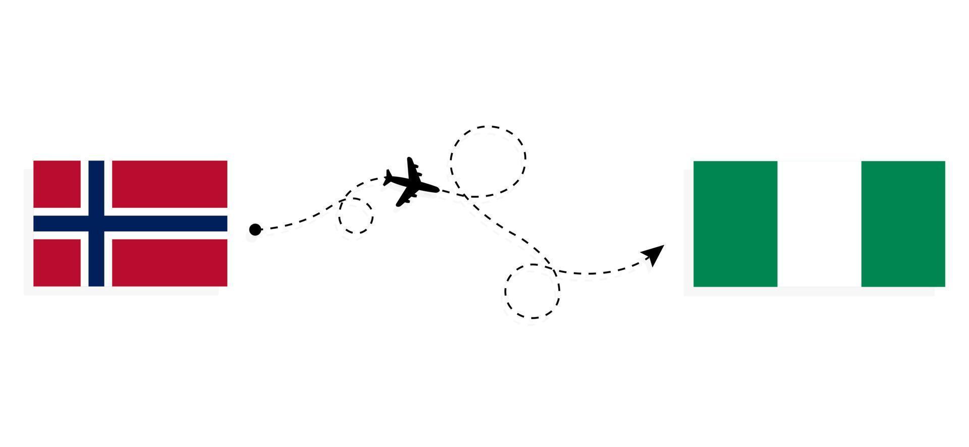 vlucht en reis van noorwegen naar nigeria per reisconcept voor passagiersvliegtuigen vector