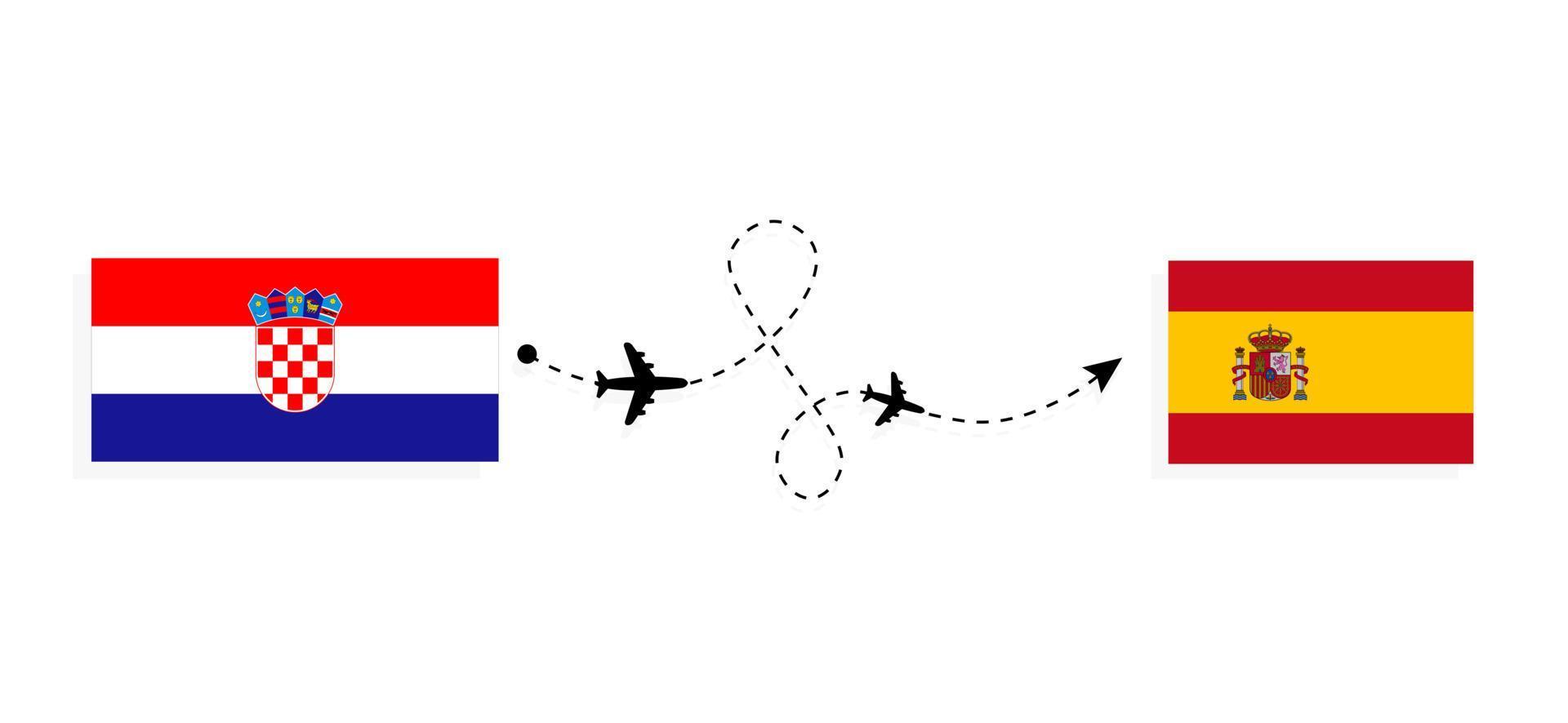 vlucht en reis van kroatië naar spanje per reisconcept voor passagiersvliegtuigen vector