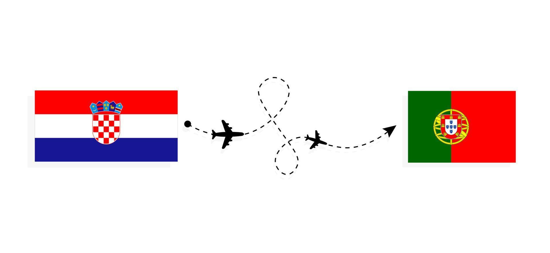 vlucht en reis van kroatië naar portugal per reisconcept voor passagiersvliegtuigen vector