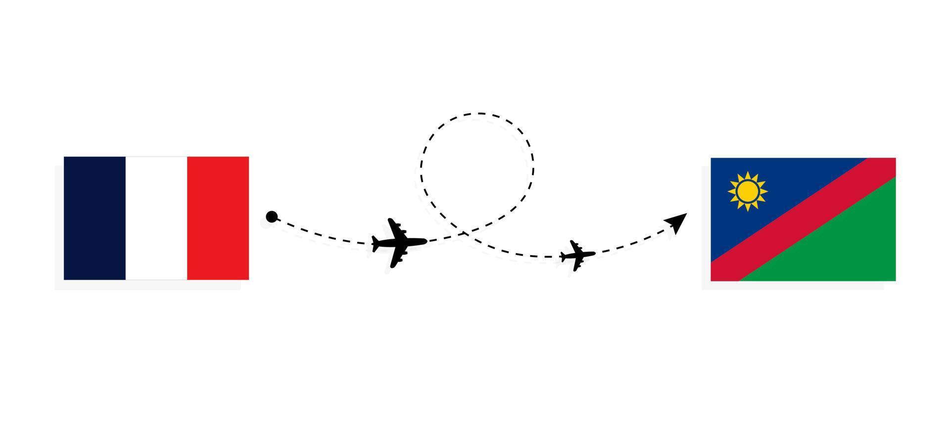 vlucht en reis van Frankrijk naar Namibië per reisconcept voor passagiersvliegtuigen vector