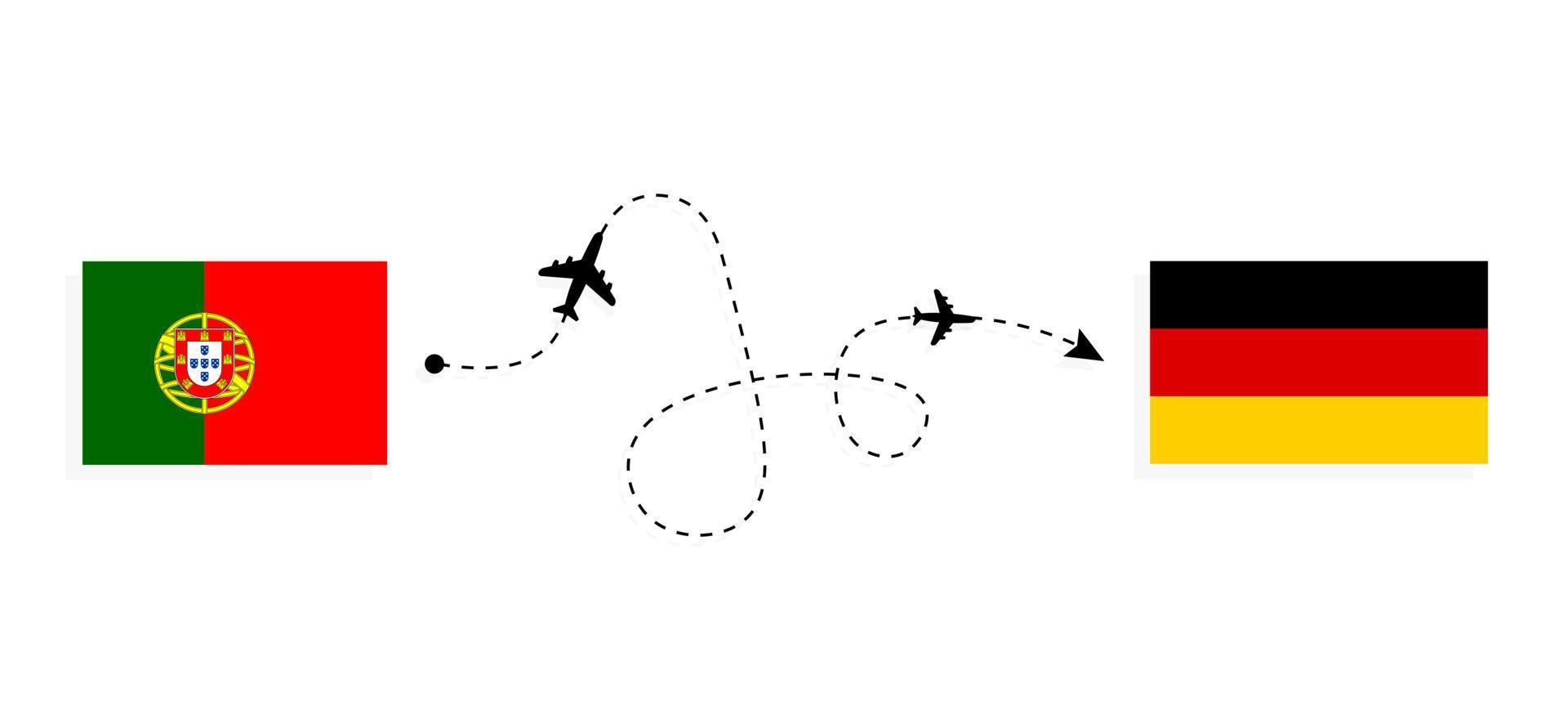 vlucht en reis van portugal naar duitsland per passagiersvliegtuig reisconcept vector