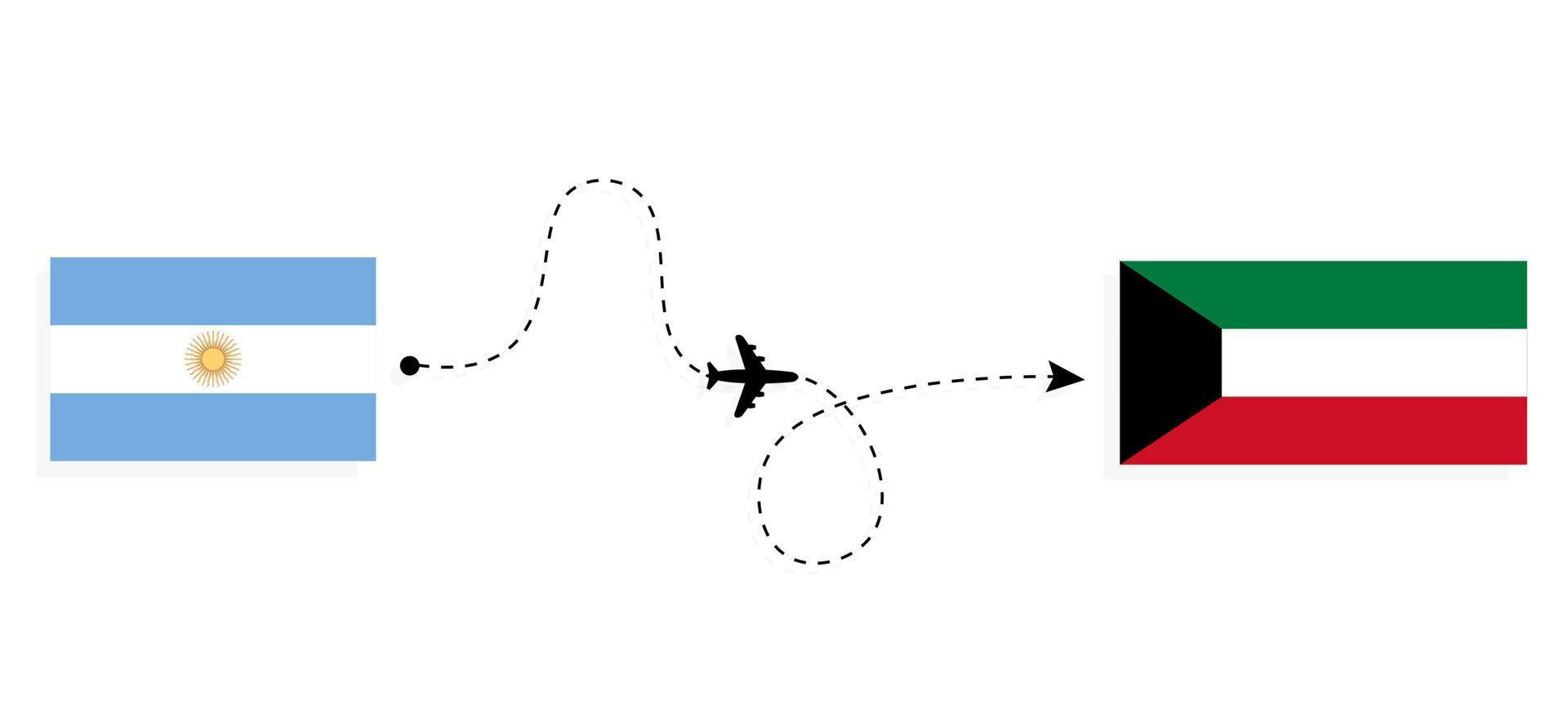 vlucht en reis van Argentinië naar Koeweit per reisconcept voor passagiersvliegtuigen vector