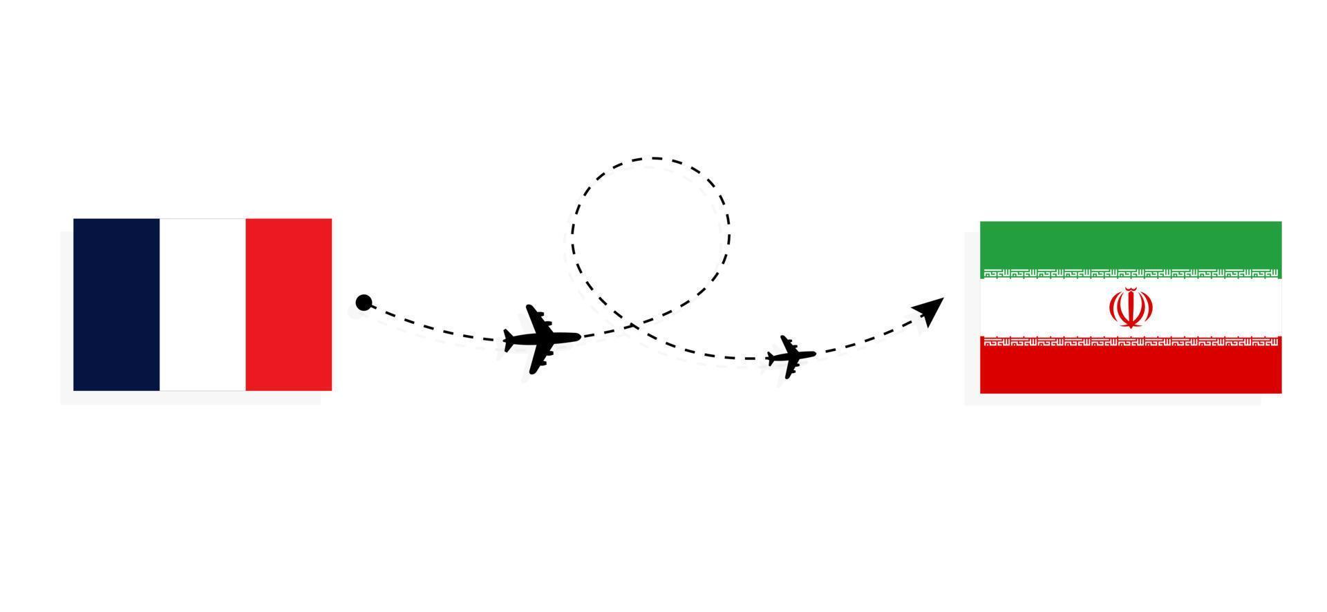 vlucht en reis van frankrijk naar iran per reisconcept voor passagiersvliegtuigen vector