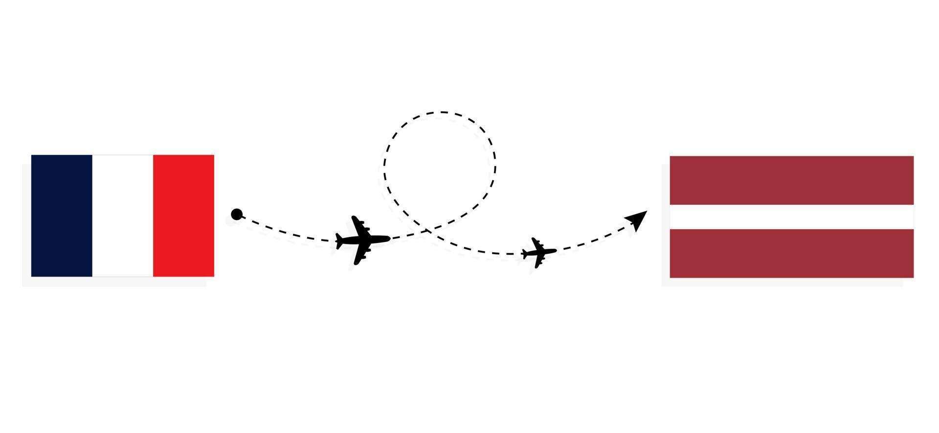 vlucht en reis van Frankrijk naar Letland per reisconcept voor passagiersvliegtuigen vector