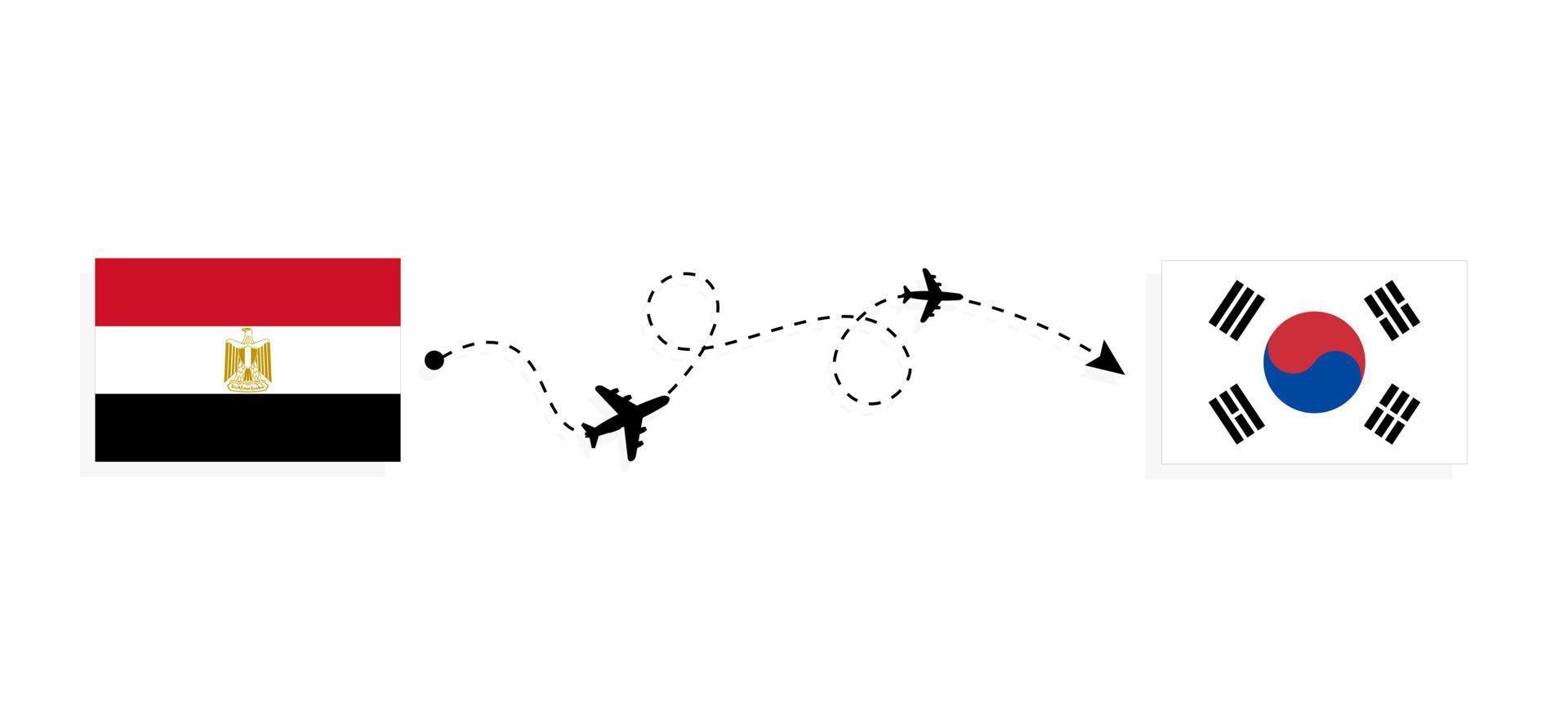 vlucht en reis van Egypte naar Zuid-Korea per reisconcept voor passagiersvliegtuigen vector