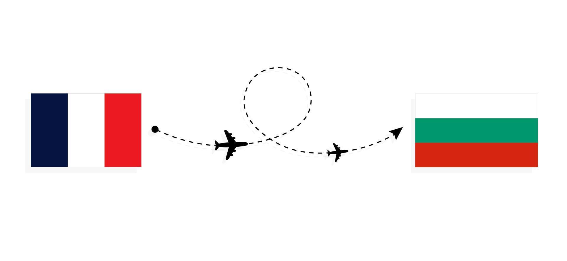 vlucht en reis van frankrijk naar bulgarije per reisconcept voor passagiersvliegtuigen vector