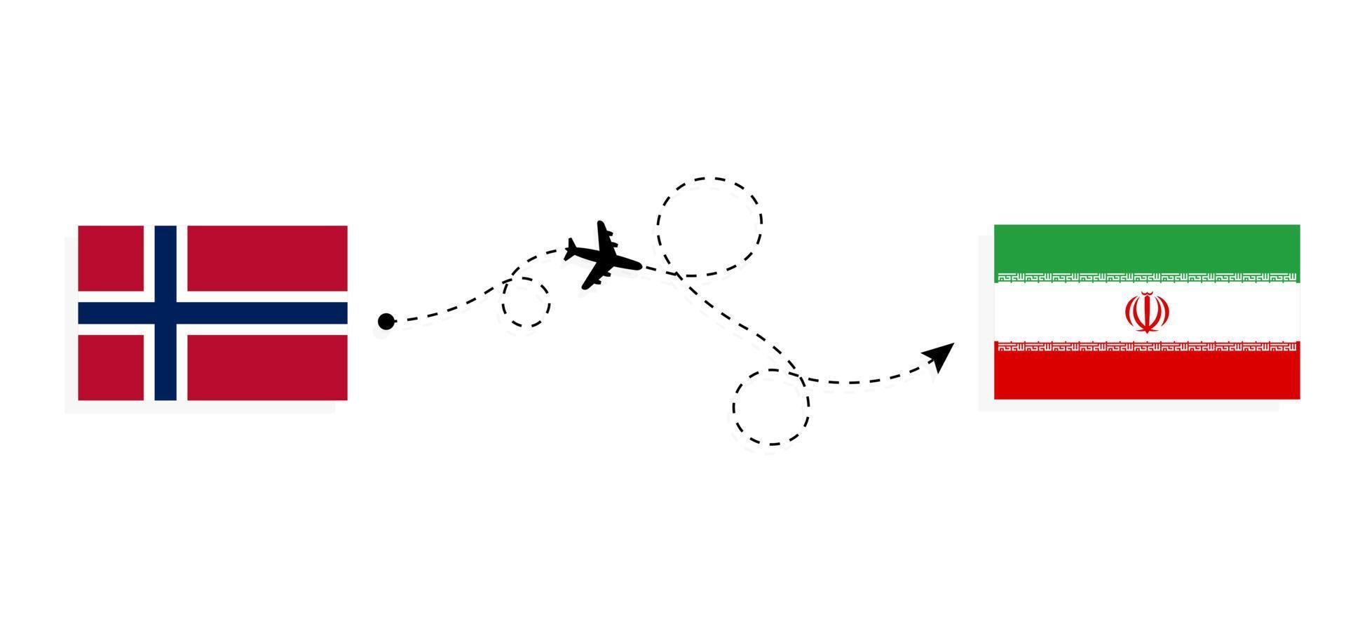 vlucht en reis van noorwegen naar iran per reisconcept voor passagiersvliegtuigen vector