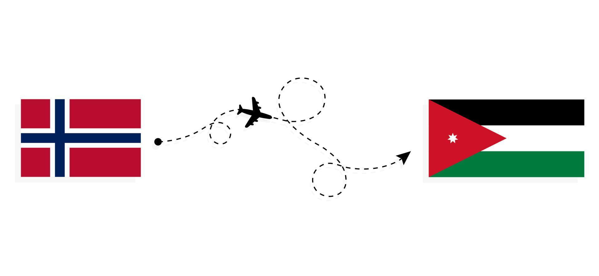 vlucht en reis van noorwegen naar jordanië per reisconcept voor passagiersvliegtuigen vector