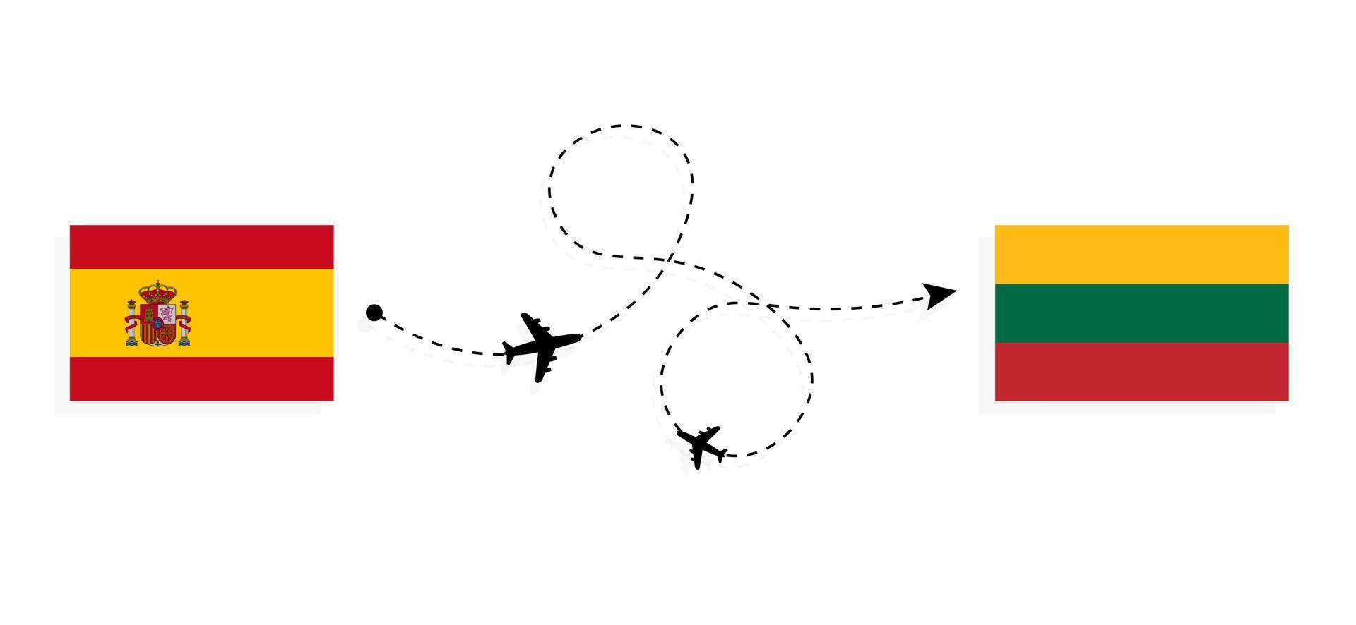 vlucht en reis van spanje naar litouwen per reisconcept voor passagiersvliegtuigen vector