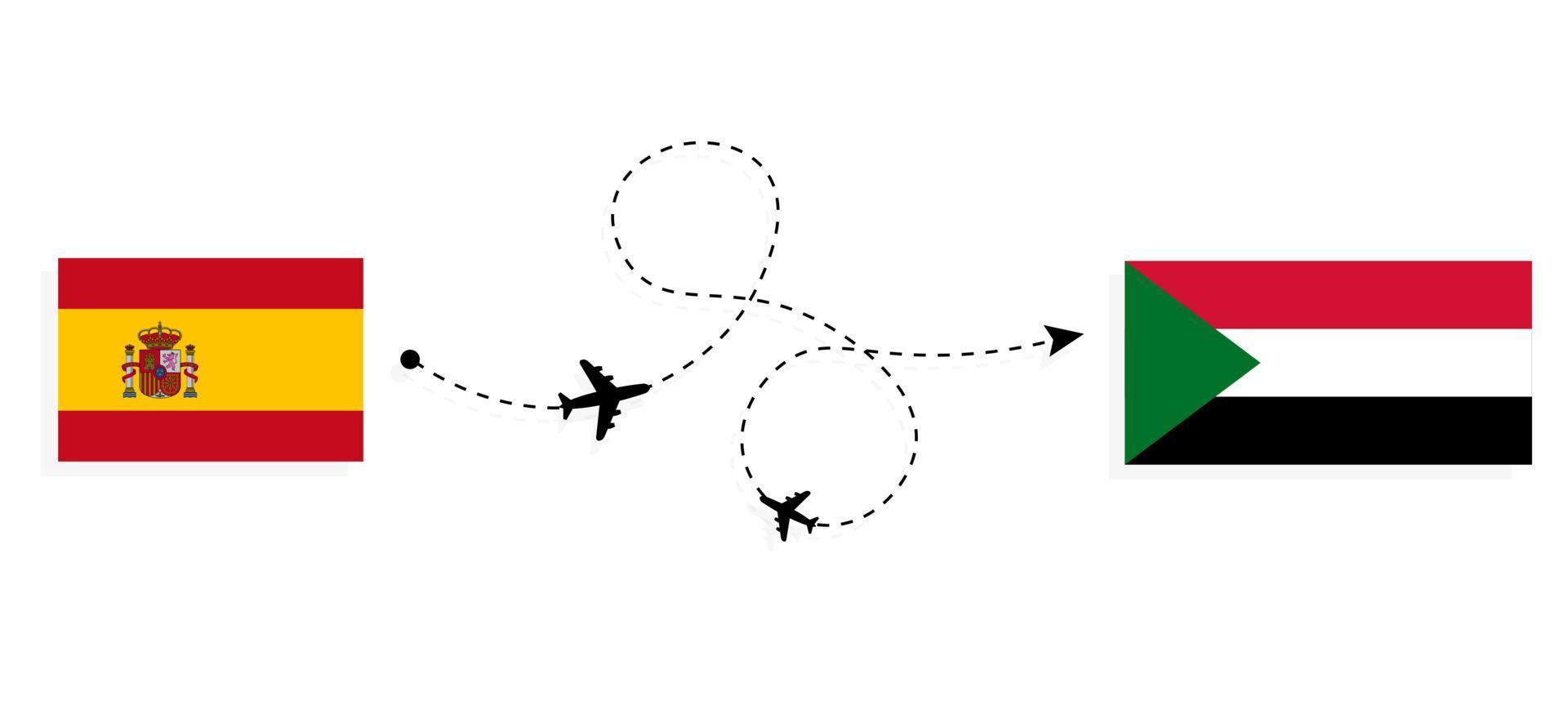 vlucht en reis van spanje naar soedan per reisconcept voor passagiersvliegtuigen vector