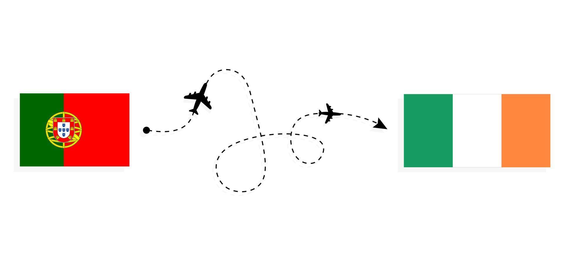vlucht en reis van portugal naar ierland per reisconcept voor passagiersvliegtuigen vector