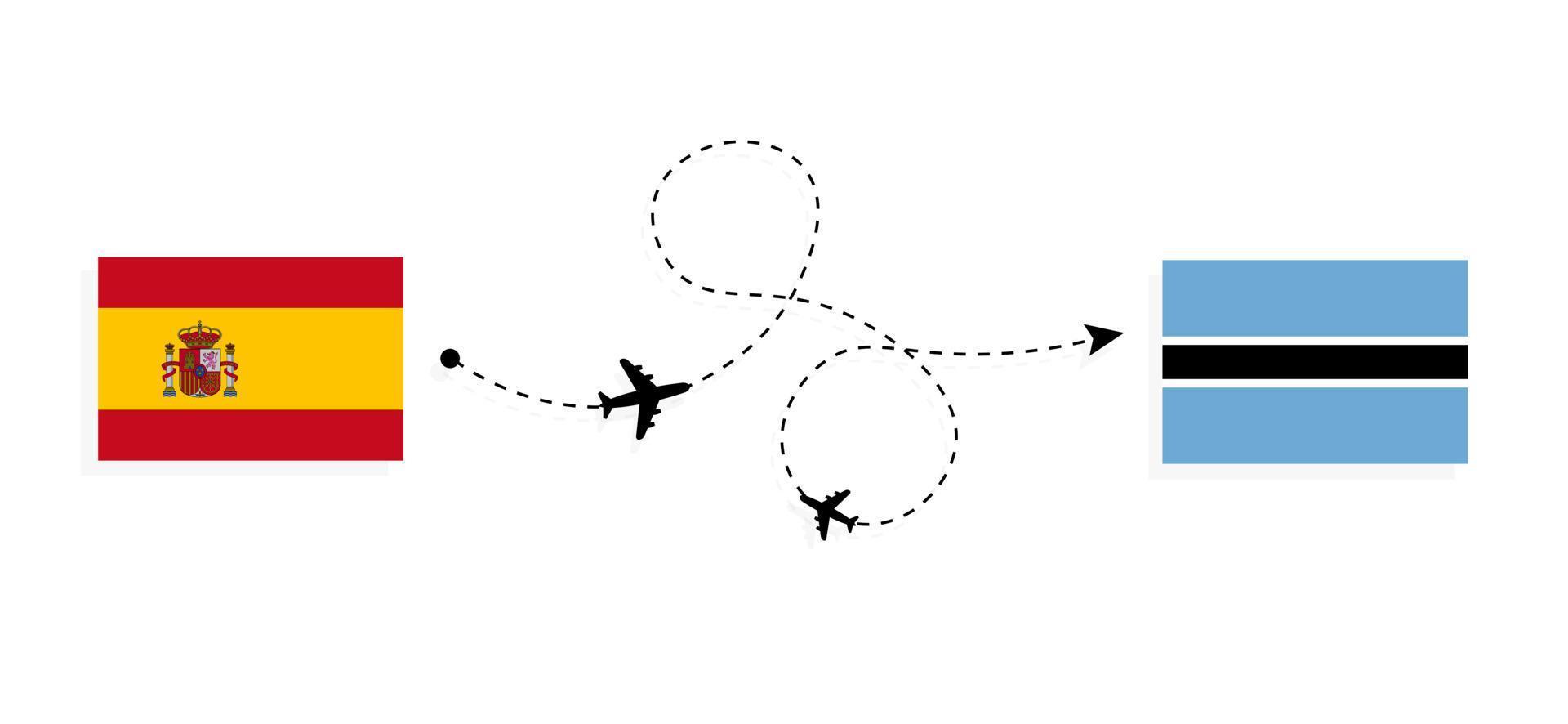 vlucht en reis van spanje naar botswana per reisconcept voor passagiersvliegtuigen vector