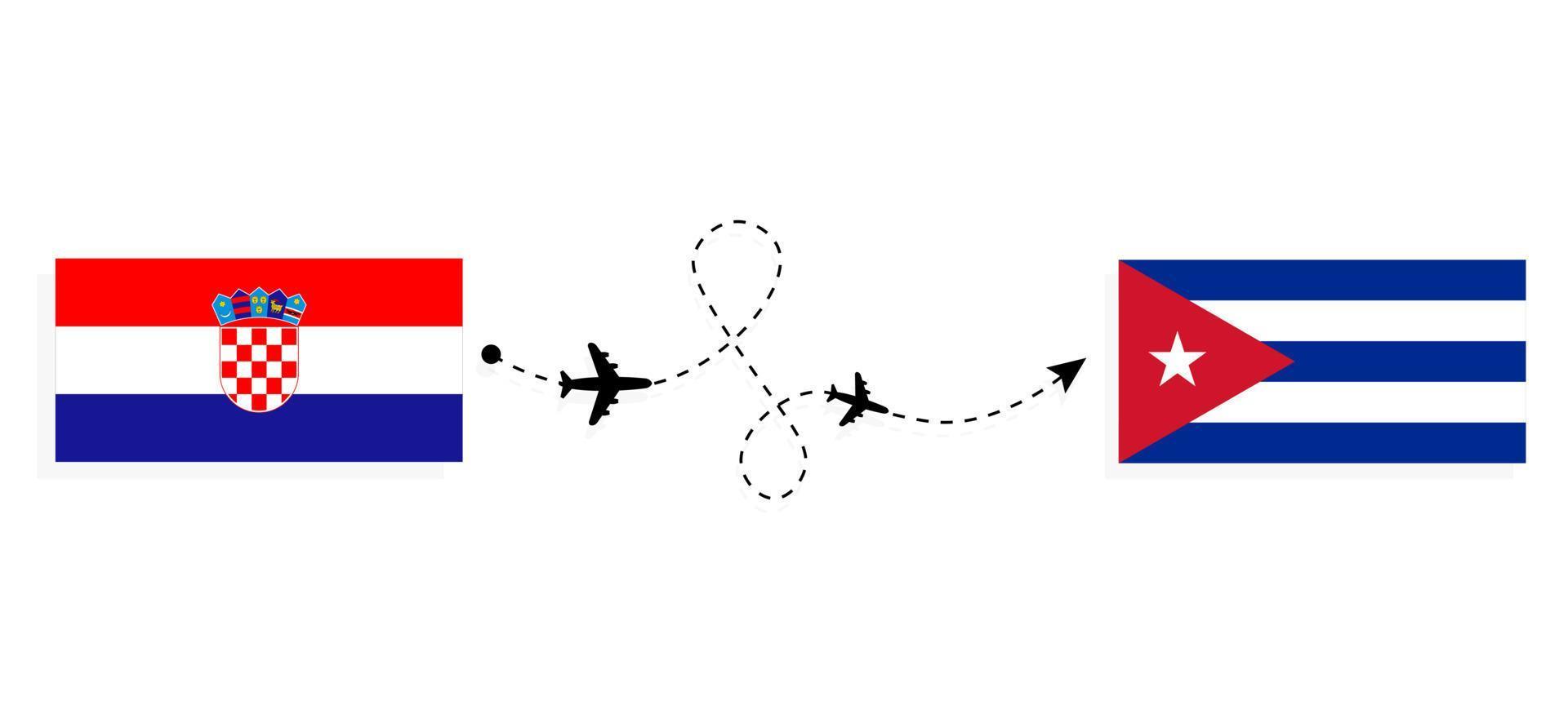 vlucht en reis van kroatië naar cuba per reisconcept voor passagiersvliegtuigen vector