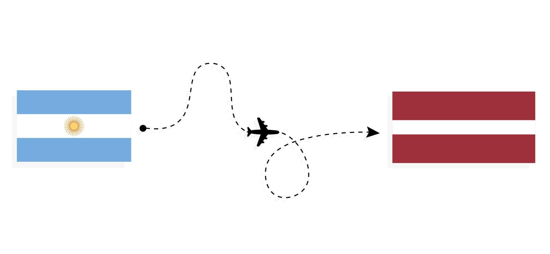 vlucht en reis van Argentinië naar Letland per reisconcept voor passagiersvliegtuigen vector